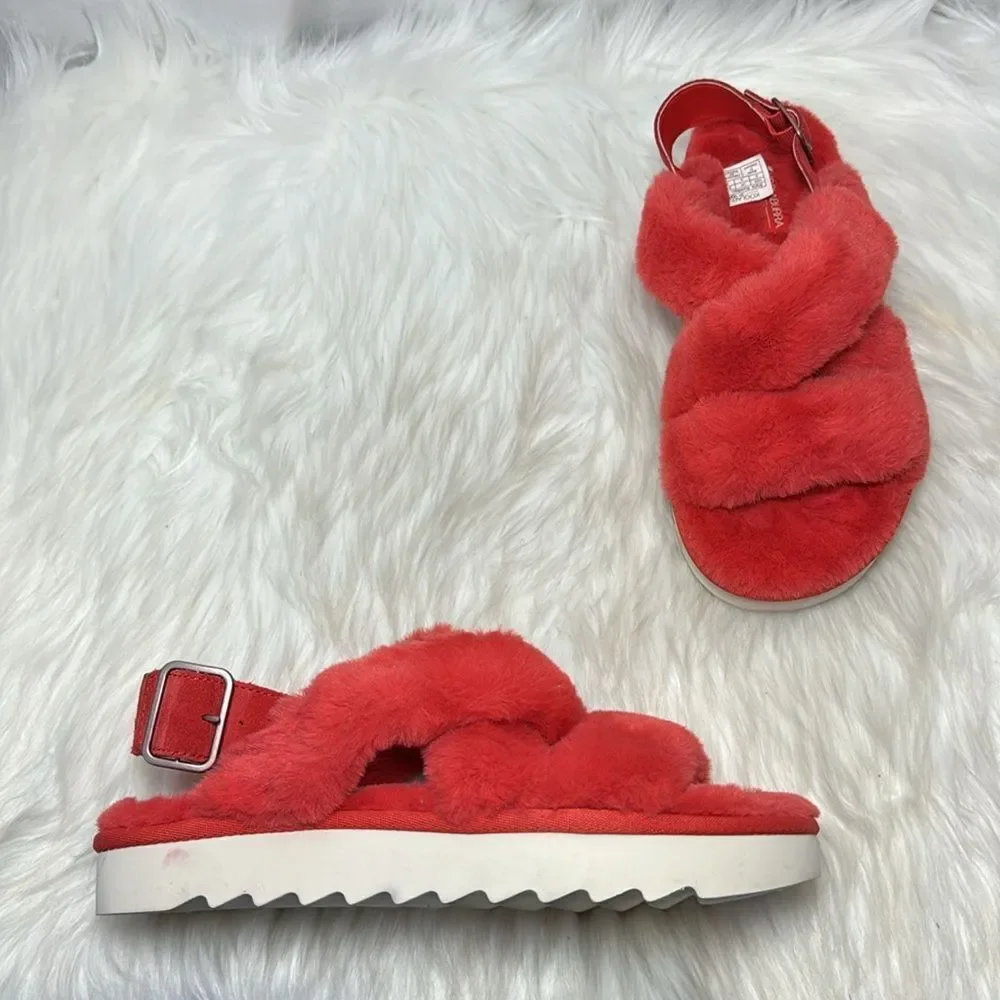 Koolaburra By UGG Fuzz-EE Orange Faux Fur‎ Slipper Sandals Sz 8